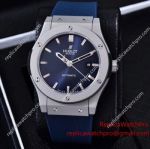 Best Qaulity Hublot Classic Fusion Replica Watch Stainless Steel Blue Dial Blue Rubber Strap 41mm